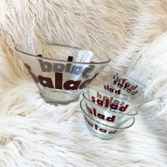 Wheaton Glass Large Salad Bowl and 6 Small Bowls - Picture 1 of 4